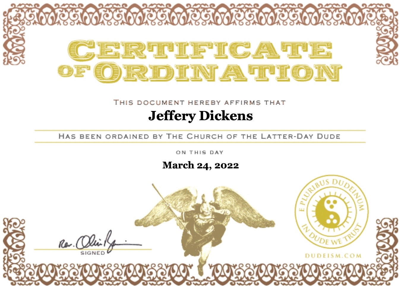 Jeffery’s a Dudeism Priest